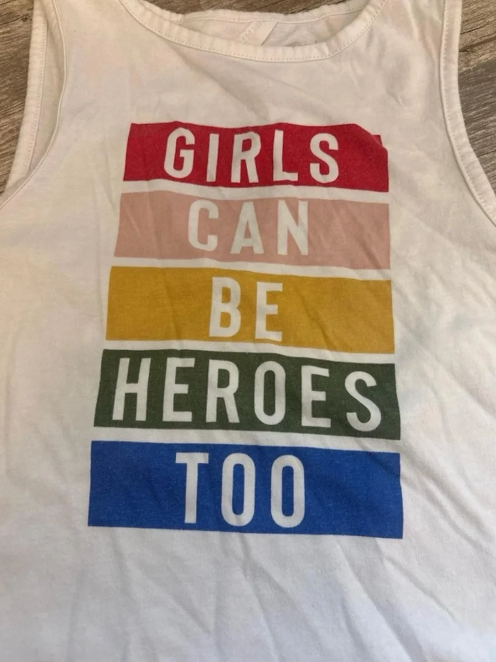 Ideology White Tank Top with Red, Pink, Yellow, Green & Blue Graphic